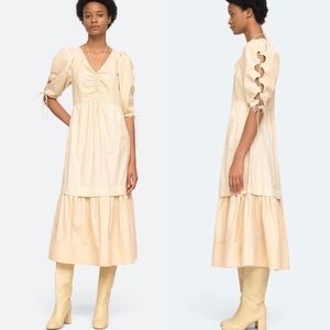NWT Sea Sia Solid Long Sleeve Cutout Midi Dress in Hay sz L
